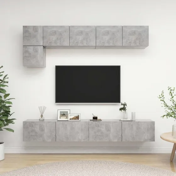 Tv-skabssæt 5 dele konstrueret træ 100 cm, betongrå