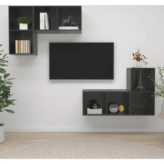 vidaXL væghængte TV-skabe 4 stk. grå højglans (37x37x72 cm)