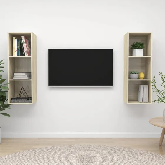 vidaXL vægmonterede tv-skabe 2 stk, konstrueret træ Sonoma-eg