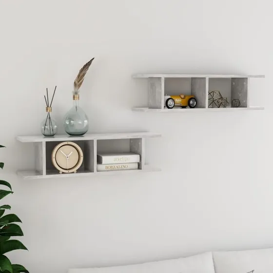vidaXL væghylder 2 stk. 75x18x20 cm konstrueret træ betongrå