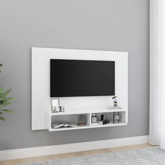 Væghængt TV-skab 102x23,5x90 cm - Hvid (konstrueret træ)