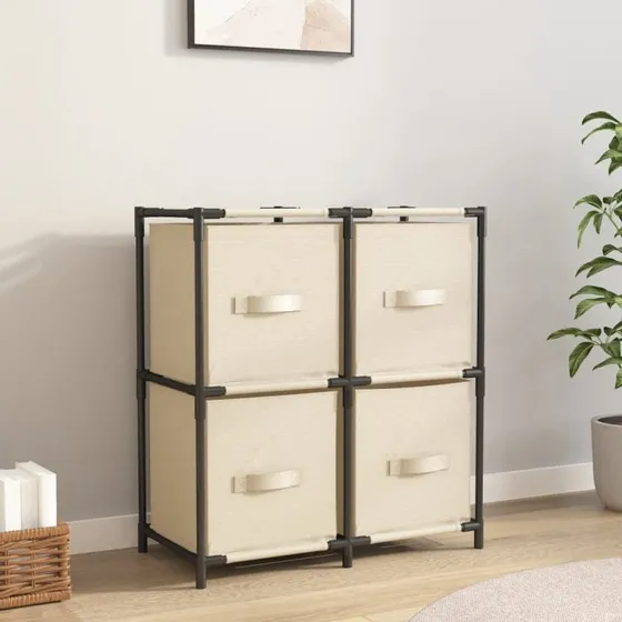 vidaXL opbevaringsreol med 4 stofkurve 63x30x71 cm creme