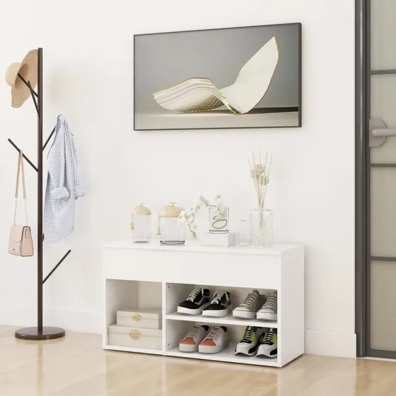 vidaXL skobænk 80x30x45 cm konstrueret træ hvid