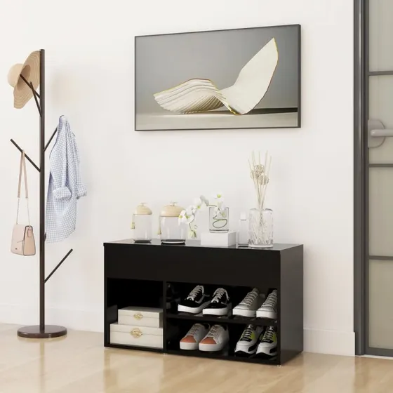 vidaXL Skobænk 80x30x45 cm konstrueret træ, sort