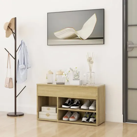 vidaXL Skobænk 80x30x45 cm konstrueret træ - Sonoma-eg