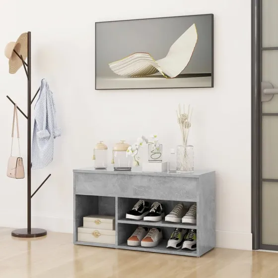 vidaXL skoreol/skobænk 80x30x45 cm konstrueret træ betongrå