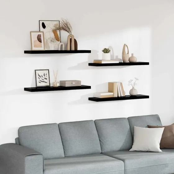 vidaXL Væghylder 4 stk 90×23,5×3,8 cm MDF Sort Højglans