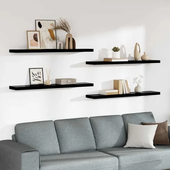 vidaXL væghylder 4 stk. 120x23,5x3,8 cm MDF, sort højglans