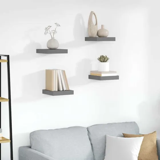 vidaXL væghylder 4 stk. 23x23,5x3,8 cm MDF grå højglans