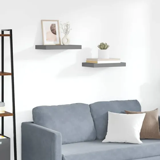 vidaXL væghylder 2 stk. 40x23x3,8 cm MDF grå højglans