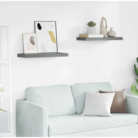 vidaXL væghylder 2 stk. 60x23,5x3,8 cm MDF grå højglans
