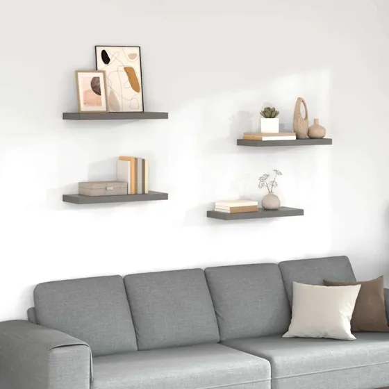 vidaXL Væghylder 4 stk. 60x23,5x3,8 cm MDF grå højglans