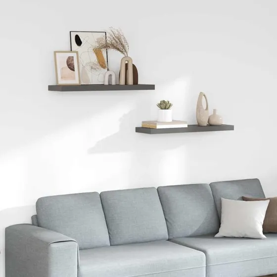 vidaXL væghylder 2 stk. 80x23,5x3,8 cm MDF grå højglans