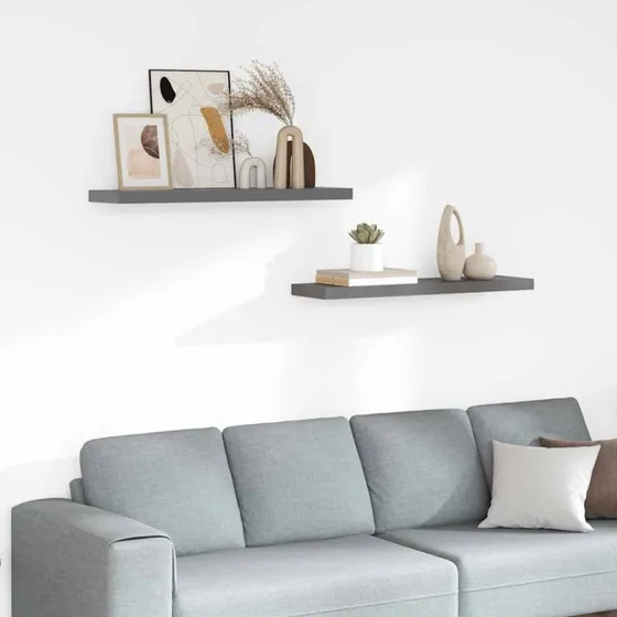 vidaXL væghylder 2 stk. 90x23,5x3,8 cm MDF grå højglans