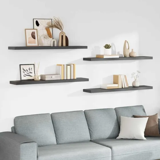 vidaXL væghylder 4 stk. 120x23,5x3,8 cm MDF grå højglans