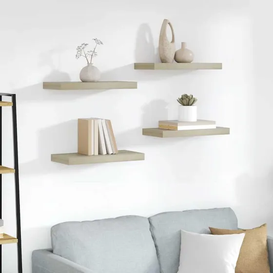 vidaXL væghylder 4 stk. 50x23x3,8 cm MDF egetræsfarve