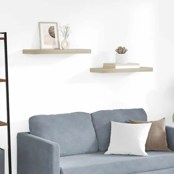 vidaXL væghylder 2 stk. 60x23,5x3,8 cm MDF egetræsfarve