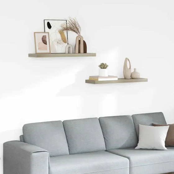 vidaXL væghylder 2 stk. 80x23,5x3,8 cm MDF - egetræs