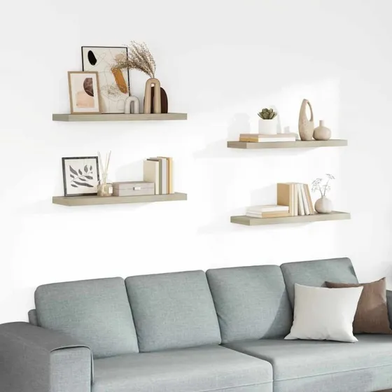 vidaXL væghylder 4 stk. 80x23,5x3,8 cm MDF egetræs