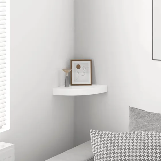 vidaXL svævende hjørnehylde MDF højglans hvid 25x25x3,8 cm