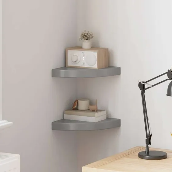 vidaXL hjørnehylder 2 stk. 25x25x3,8 cm MDF grå højglans