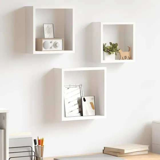vidaXL væghylder 3 stk. kubeformet MDF hvid 30x10x30 cm