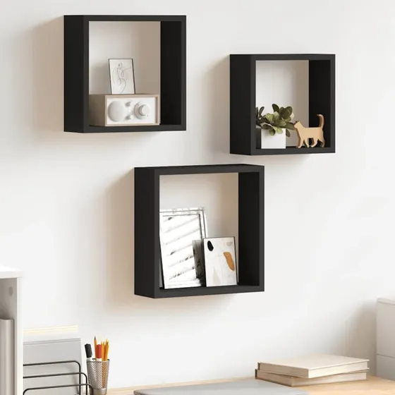 vidaXL væghylder 3 stk. kubeformet MDF sort 30x10x30 cm