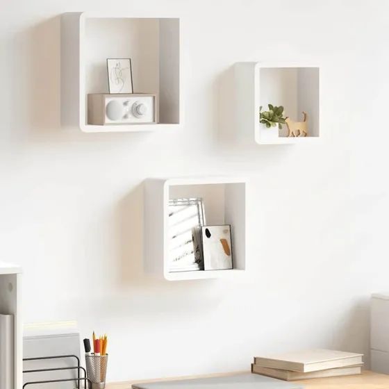 vidaXL væghylder 3 stk. kubeformet MDF hvid 28 x 10 x 28 cm