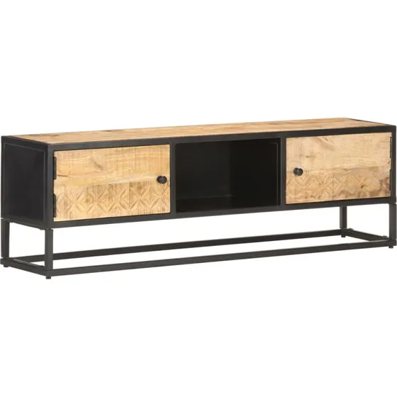 vidaXL tv-skab 130x30x40 cm ru mangotræ med udskåret låge