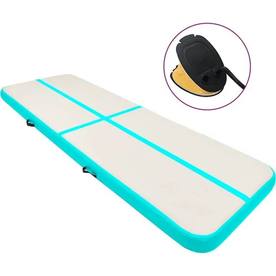 vidaXL oppustelig gymnastikmtte 400x100x15 cm m. pumpe - grn