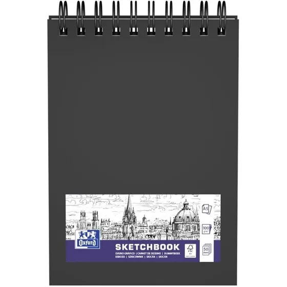 Oxford Art Skitsebog A5 50 ark - Sort dobbeltspiral