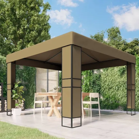 vidaXL pavillon med dobbelttag 3x3x2,7 m 180 g/m² gråbrun