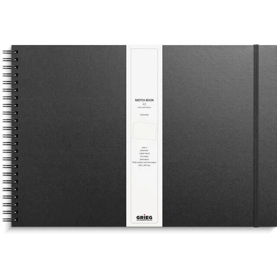 Skitseblok A3 Large sort kunstskind, 50 ark 150 g/m²