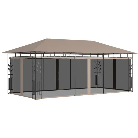 vidaXL pavillon med myggenet 6x3x2,73 m gråbrun 180 g/m²