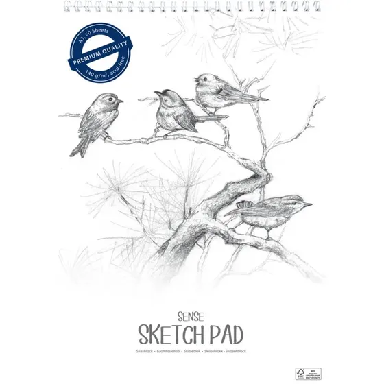 Sense Skitseblok A3 140 g 60 ark – Hvid (FSC)