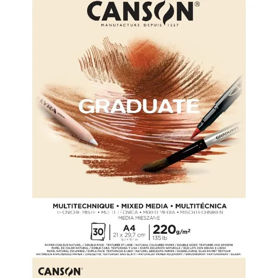 Canson Graduate Mixed Media Pad A4 220 g/m² Natural/Grey 30 ark