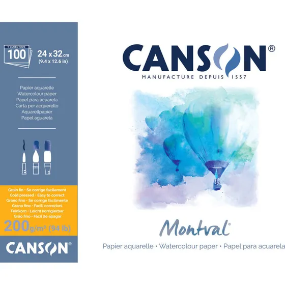 Canson Montval 200 g fint akvarelpapir (32 x 24 cm, Natural White)