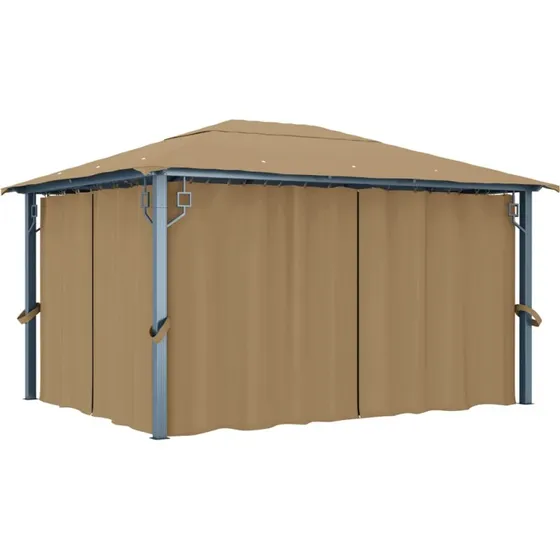 vidaXL pavillon med gardin 400x300 cm - aluminium grbrun