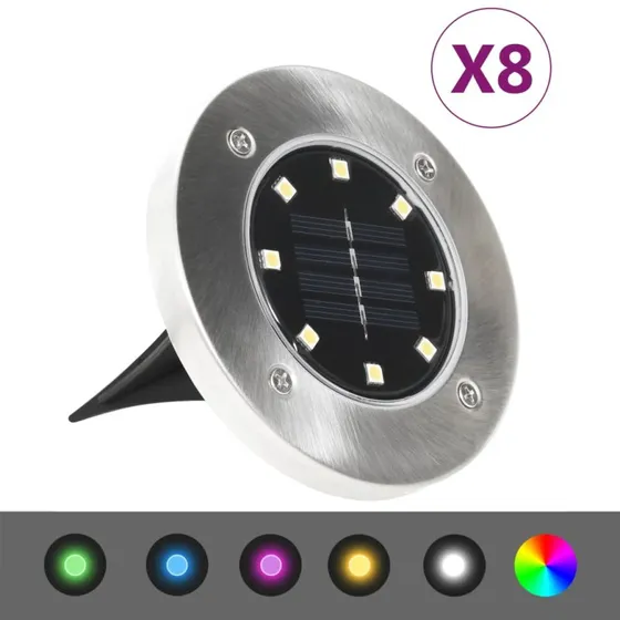 vidaXL soldrevne LED-nedgravningsspots 8 stk. RGB