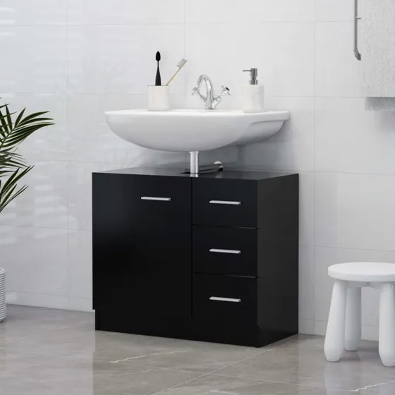vidaXL underskab til håndvask 63x30x54 cm konstrueret træ, sort
