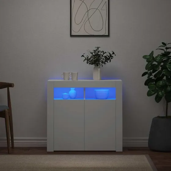 vidaXL skænk 80x35x75 cm med RGB LED, hvid
