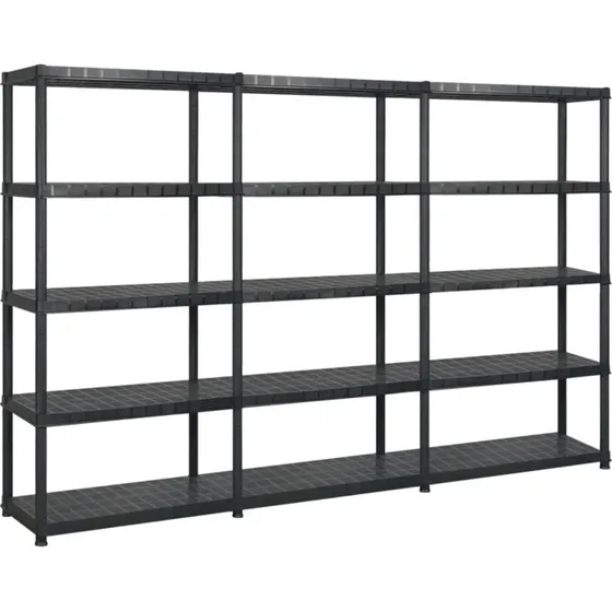 vidaXL opbevaringsreol 5 hylder 255x40x185 cm plastik, sort