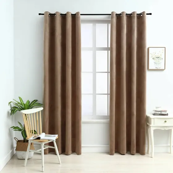 vidaXL mørklægningsgardiner 2 stk med ringe 140x225 cm fløjl beige