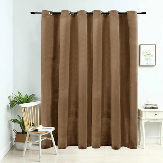 vidaXL mørklægningsgardin med metalringe 290 x 245 cm fløjl beige