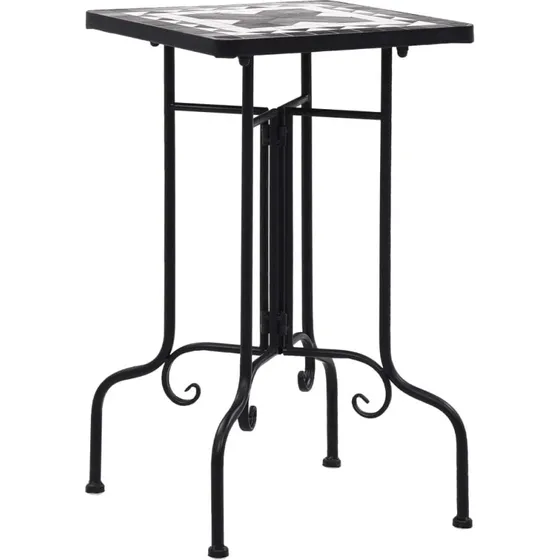 vidaXL mosaikbord i keramik, sort/hvid (udendrs sidebord)