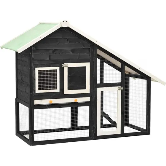 vidaXL kaninbur 140x63x120 cm massivt fyrretr, gr/hvid