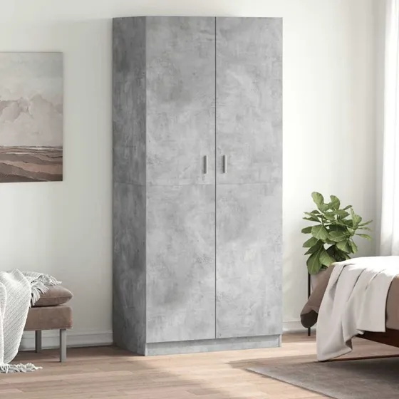 vidaXL klædeskab 90x52x200 cm i betongrå, konstrueret træ