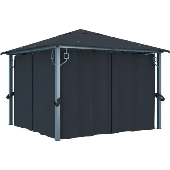 vidaXL havepavillon m. gardin 300x300 cm aluminium antracitgrå