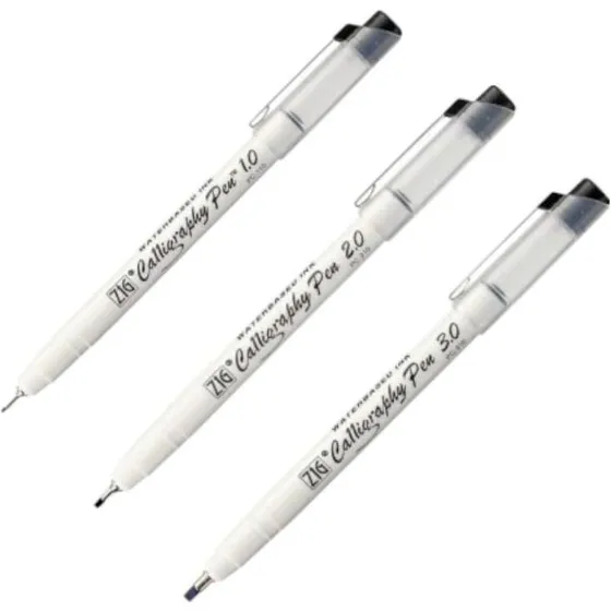 ZIG Kuretake Calligraphy sæt 1/2/3 mm, 3 sorte