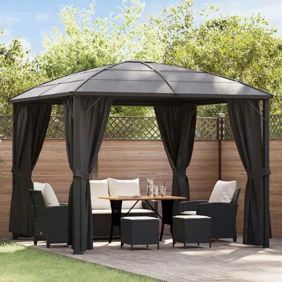 vidaXL pavillon med gardiner 300x300x265 cm antracitgrå